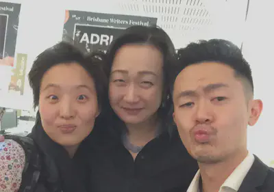 Selfie with Asian legends Min Jin Lee and Benjamin Law at the Brisbane Writer&rsquo;s Festival 2017.
